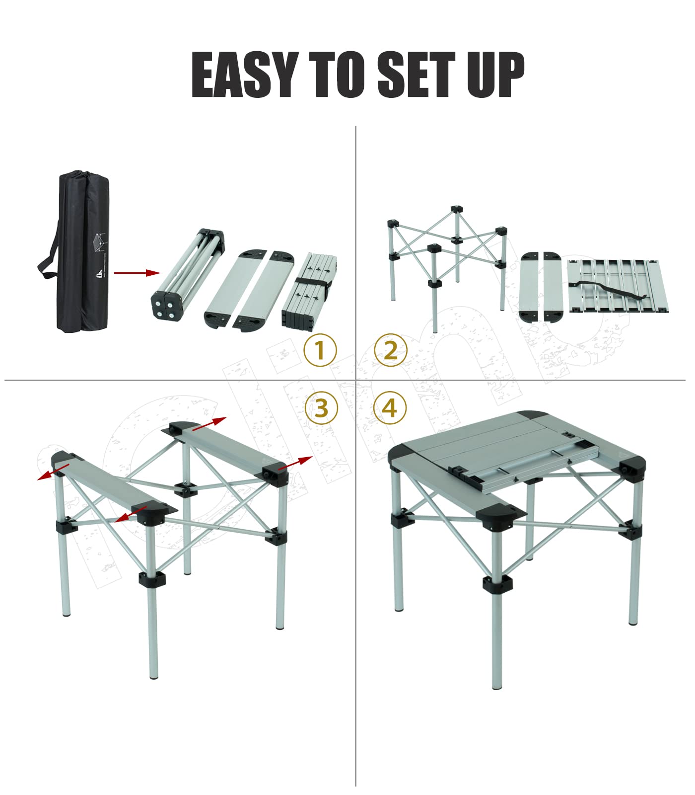 iClimb Lightweight Stable Alu. Folding Square Table Roll Up Top with Carry Bag for Camping Picnic Backyards BBQ Camp Kitchen (Nature, M)