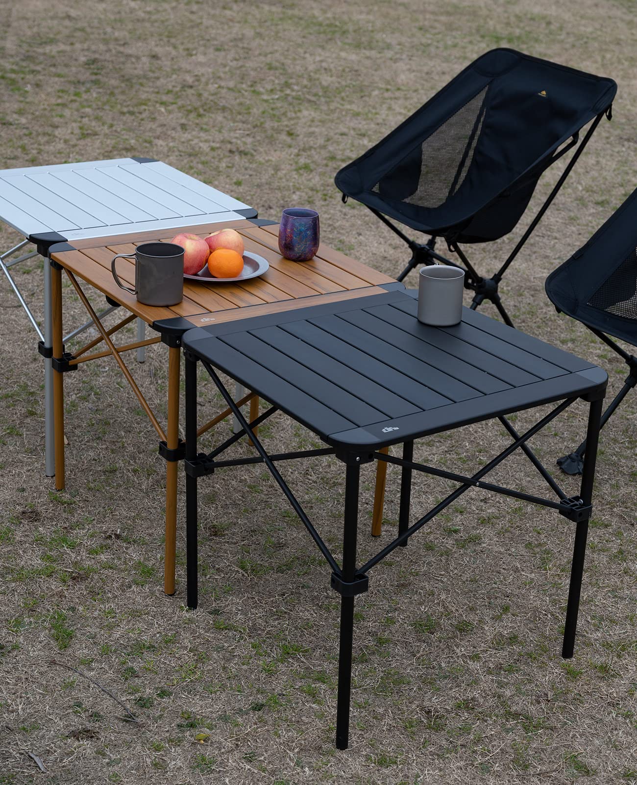 iClimb Lightweight Stable Alu. Folding Square Table Roll Up Top with Carry Bag for Camping Picnic Backyards BBQ Camp Kitchen (Nature, M)