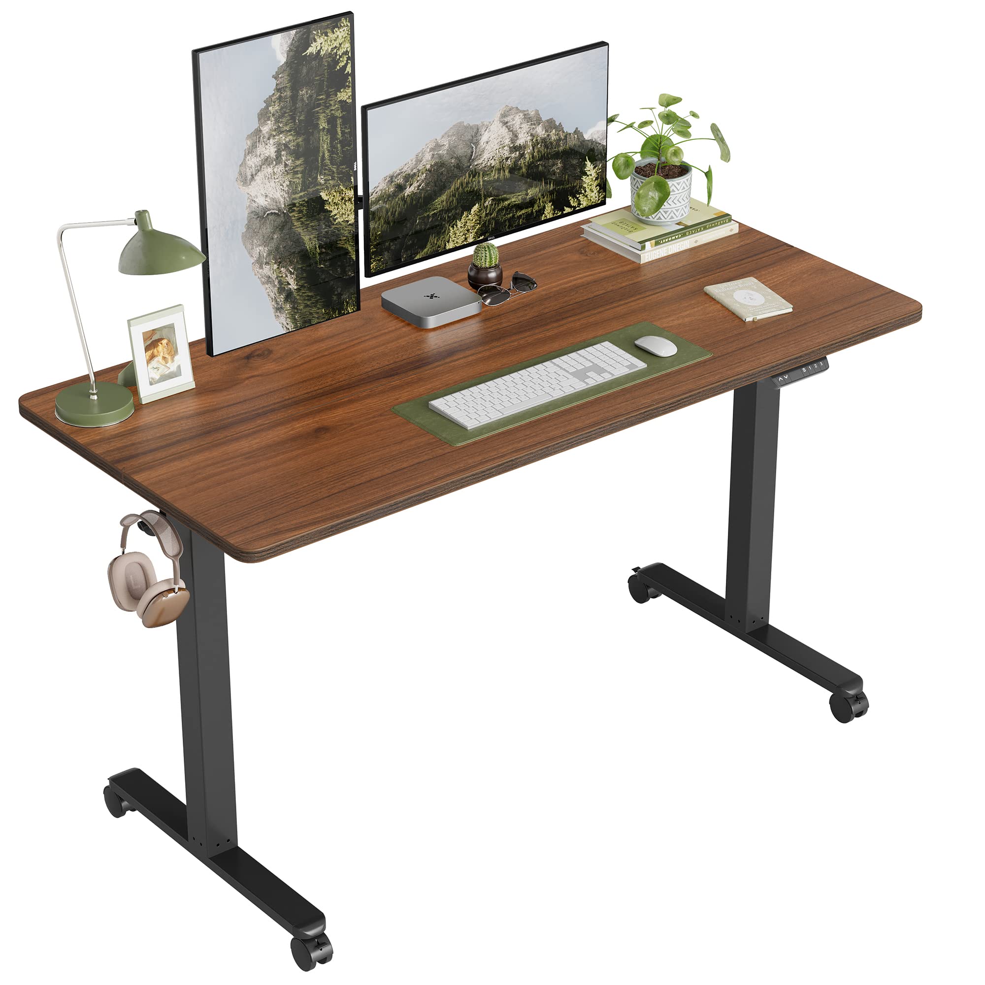 DESINO Electric Standing Desk Height Adjustable, 63x 24 Inch Electric Stand up Desk Home Office, Sit Stand Desk with Splice Board, Black Frame & Espresso Desktop