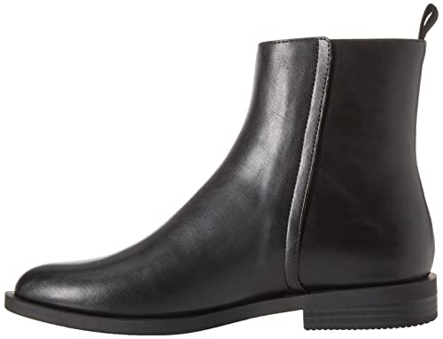 Amazon Essentials Women's Exterior Zip Flat Ankle Boot, Black Faux Leather, 5.5