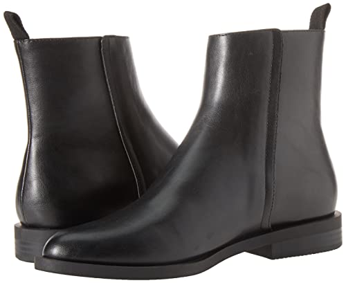 Amazon Essentials Women's Exterior Zip Flat Ankle Boot, Black Faux Leather, 5.5