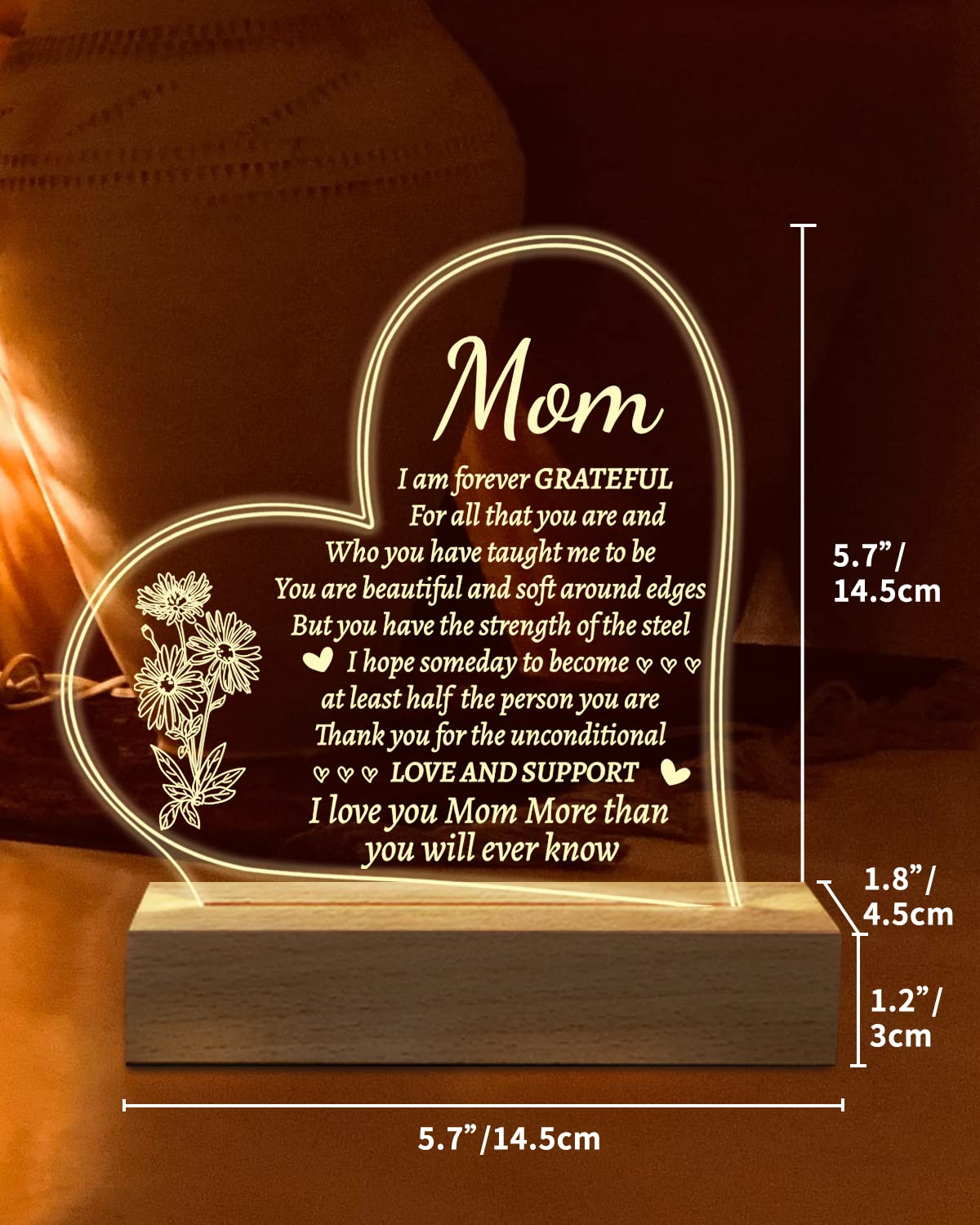 Mom Gifts from Daughter Son, Engraved Night Light Mom Gifts, Mothers Day Gifts for Mom from Daughter Son, Unique Birthday Gifts for Mom, Stepmom