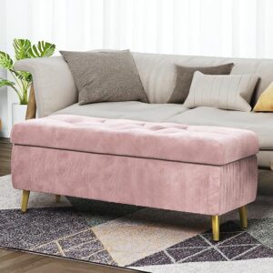 AWQM Tufted Storage Ottoman Bench,Velvet Upholstered Storage Bench with Button,Flip top,Perfect for Living Room,Entryway,Bedroom,47.24",Dark Mauve Pink