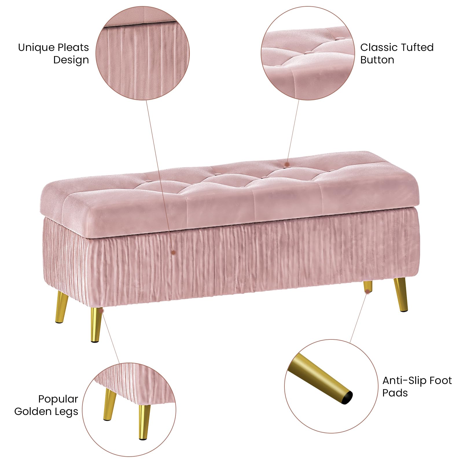 AWQM Tufted Storage Ottoman Bench,Velvet Upholstered Storage Bench with Button,Flip top,Perfect for Living Room,Entryway,Bedroom,47.24",Dark Mauve Pink