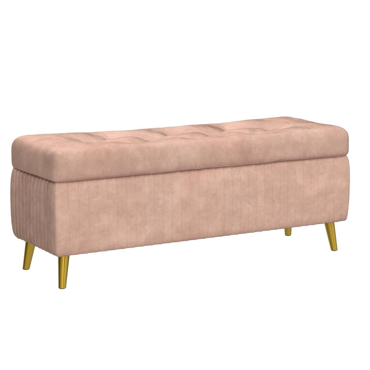 AWQM Tufted Storage Ottoman Bench,Velvet Upholstered Storage Bench with Button,Flip top,Perfect for Living Room,Entryway,Bedroom,47.24",Dark Mauve Pink