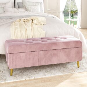 AWQM Tufted Storage Ottoman Bench,Velvet Upholstered Storage Bench with Button,Flip top,Perfect for Living Room,Entryway,Bedroom,47.24",Dark Mauve Pink