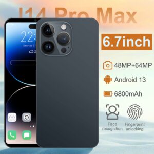 Tangxi I14 ProMax Cell Phone,Unlocked Android11 Smartphone,4GB 64GB,16MP Camera,10 Cores Processor,Face Recognition,BT,FM,GPS,7000mAh,Black