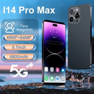 Tangxi I14 ProMax Cell Phone,Unlocked Android11 Smartphone,4GB 64GB,16MP Camera,10 Cores Processor,Face Recognition,BT,FM,GPS,7000mAh,Black