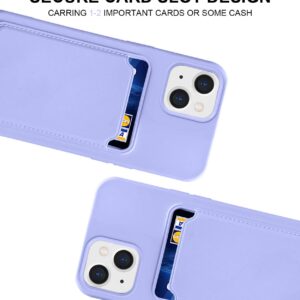 Silicone Wallet Case Compatible with iPhone 13 Case with card holder & iPhone 14 Case with Card Holder, Shock-Absorbing, Soft Slim Card Holder Case Designed for iPhone 13 /iPhone 14 (6.1 inch)-Purple