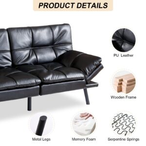 Opoiar Convertible Bed Faux Leather Couch Black Memory Foam Sleeper Sofa Small Folding Loveseat Futon Sets for Compact Living Room, Sofabed