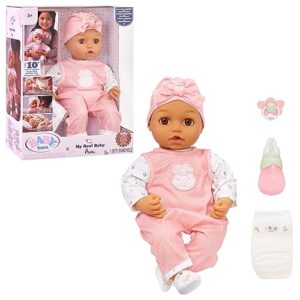 baby born my real baby doll ava - light brown eyes: realistic soft-bodied baby doll ages 3 & up, sound effects, drinks & wets, mouth moves, cries real tears, eyes open & close, pacifier