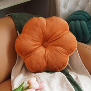 artmagic flower shaped velvet decorative throw pillow cushion ultra soft cute floor pillow for couch bed sofa, burnt orange, 16x16 inch