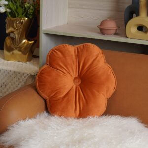 ARTMAGIC Flower Shaped Velvet Decorative Throw Pillow Cushion Ultra Soft Cute Floor Pillow for Couch Bed Sofa, Burnt Orange, 16x16 inch