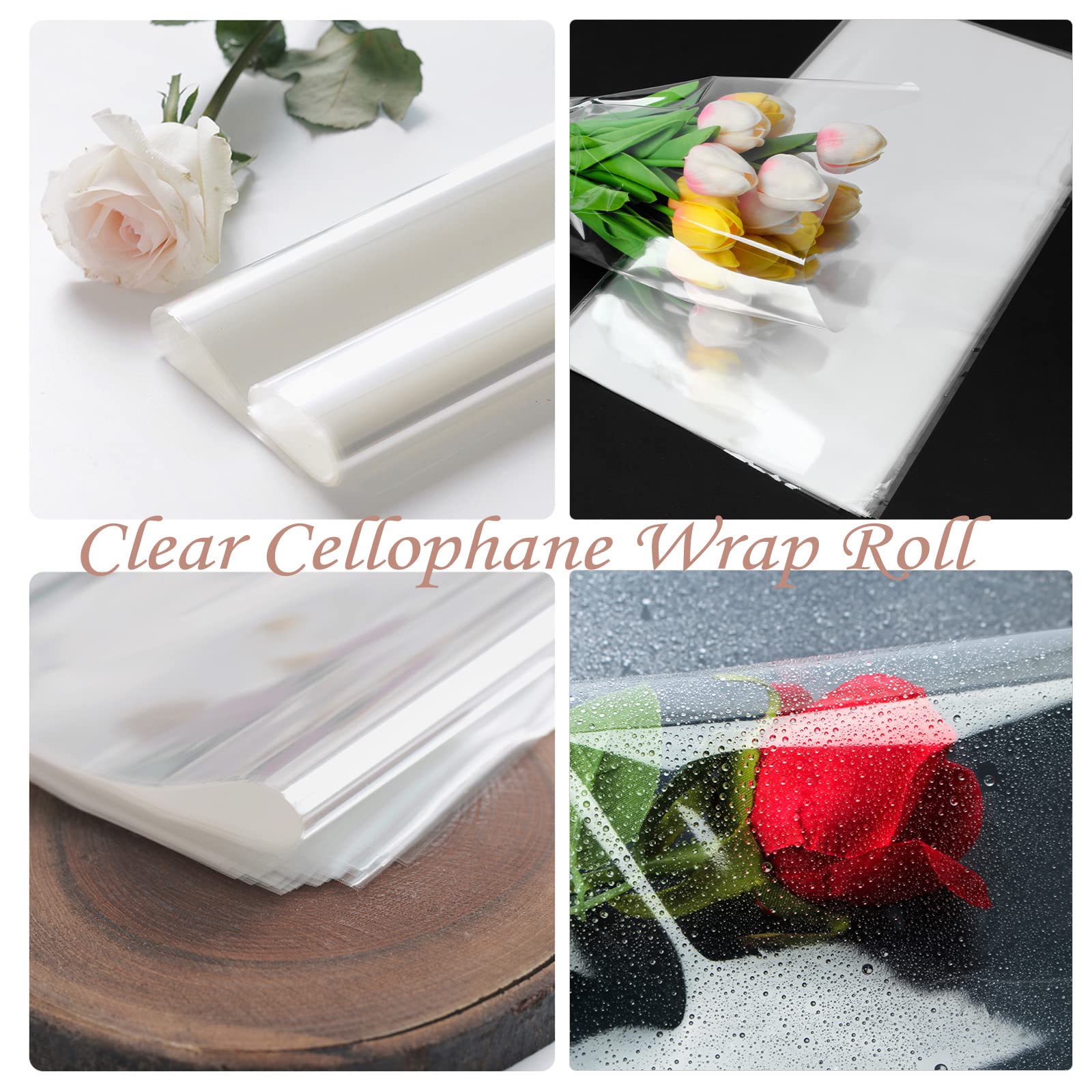 Clear Cellophane Wrap Roll 34.7” Wide x 100 Ft Long 3 Mil Thick Plastic Cellophane Wrap for Gift Baskets Heavy-duty Transparent Wrapping Paper for Flower Bouquets Large Cellophane Wrap Sheets for Arts