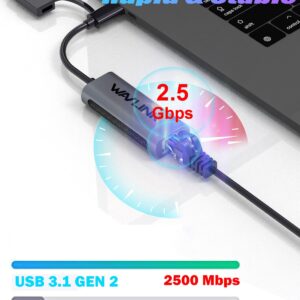 Wavlink USB C to Ethernet Adapter 2.5 Gbps, 2-in-1 USB to 2.5G Ethernet Adapter, USB-C to RJ45 Network Converter (Thunderbolt 4/3 Compatible), Aluminum Case for Windows, Mac OS, iPad OS and More.