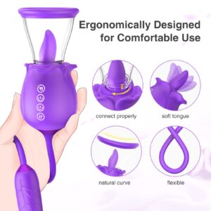 Nipple Weight Toys for Womens Sex Toys - 3in1 Rose Sex Toy with 7 Tongue Licking & 3 Thrusting Vibrator Dildo Adult Sex Toys for Couples G Spot Vibrators