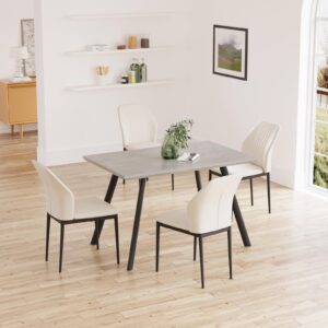 ZckyCine Modern 5-Piece Kitchen Table Set Rectangular Wood Dining Table with 4 Upholstered Leather Chairs (47.2" Table + 4 White Chairs)