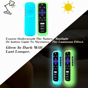 2 Pack Remote Cover for Roku TV Remote Control, Battery Cover for TCL Hisense Roku TV Steaming Stick 4k 4K+ Roku Voice Remote, Universal Silicone Sleeve Case with Glow in The Dark (Blue/Green 2pcs)