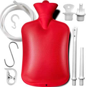 2 l enema bag ，coffee enema bag kit with 5.0 ft. long silicone hose ,2 multi-size reusable tips, controlable water flow valve- coffee, shower, douche & home adult enema kit（red）