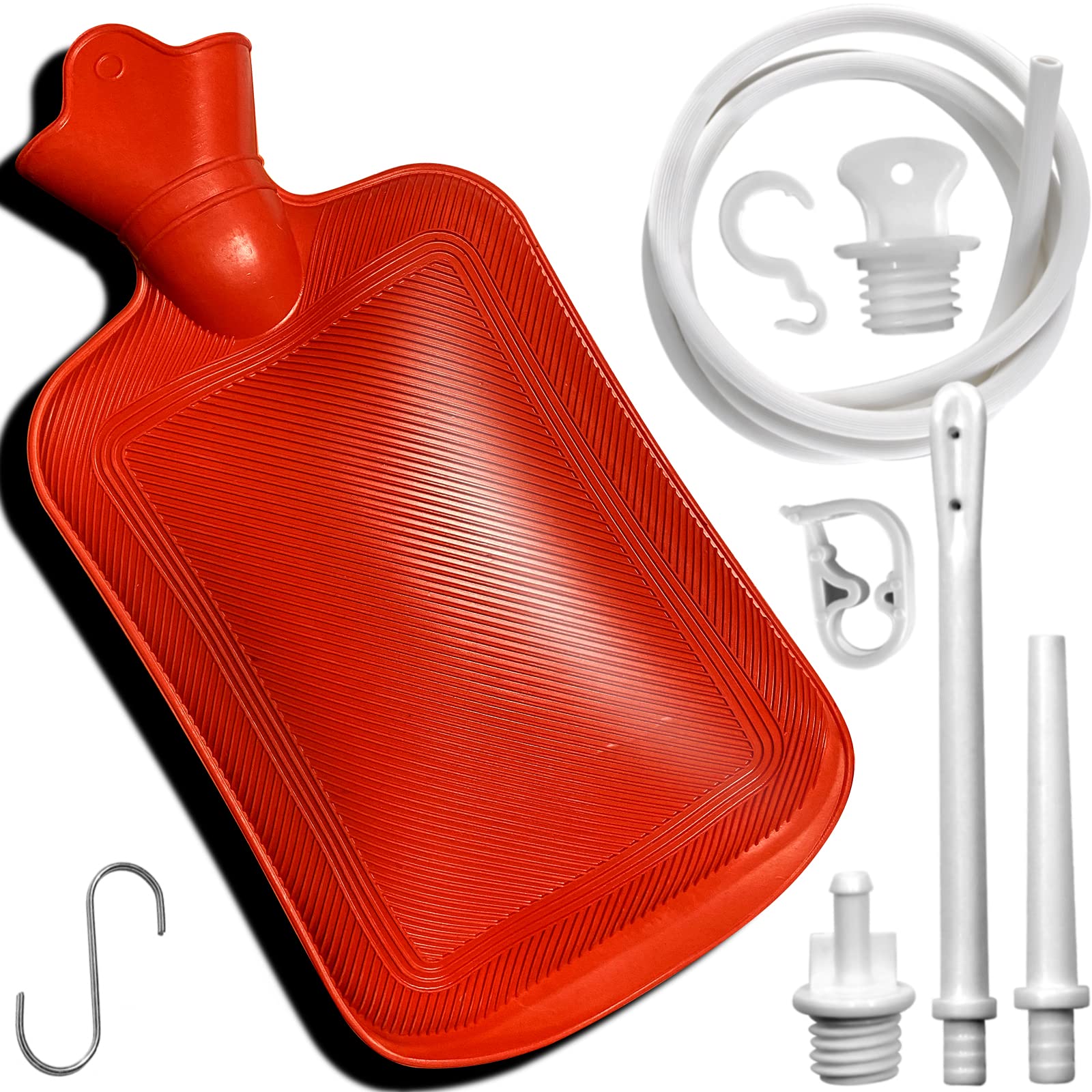 2 Quart Home Enema Bag Kit with Hose Enema Tips and Controllable Water Flow Clamp- Enema Bag for Colon Cleansing Enemas（Red）