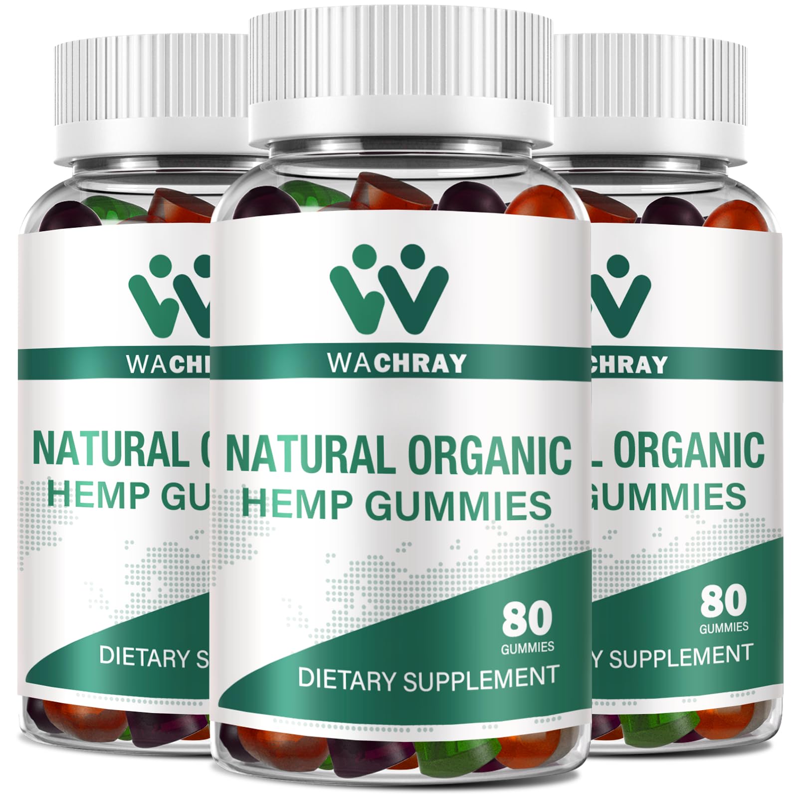 WACHRAY 3 Packs Hemp Gummies from Organic Extra Strengthen Edible Extract Hemp Oil Candy Lower Sugar Gummy