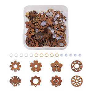 Pandahall 32Pcs Wood Stud Earring Findings Flower Earring Posts for Jewelry Making with 50pcs Earring Backs & 100Pcs Jump Rings