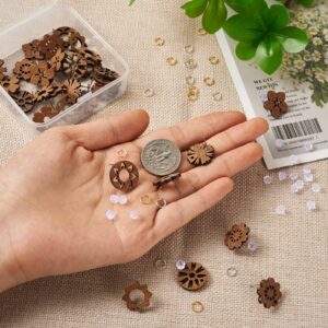 Pandahall 32Pcs Wood Stud Earring Findings Flower Earring Posts for Jewelry Making with 50pcs Earring Backs & 100Pcs Jump Rings