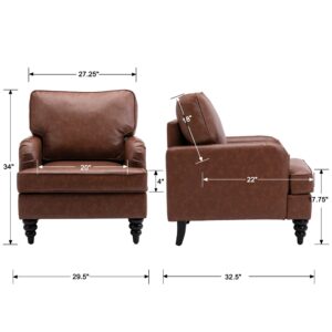 chairus Mid-Century Modern Accent Chair Living Room Chair Faux Leather Arm chair Comfy Upholstered Single Sofa Chair for Lounge/Bedroom/Office, Brown