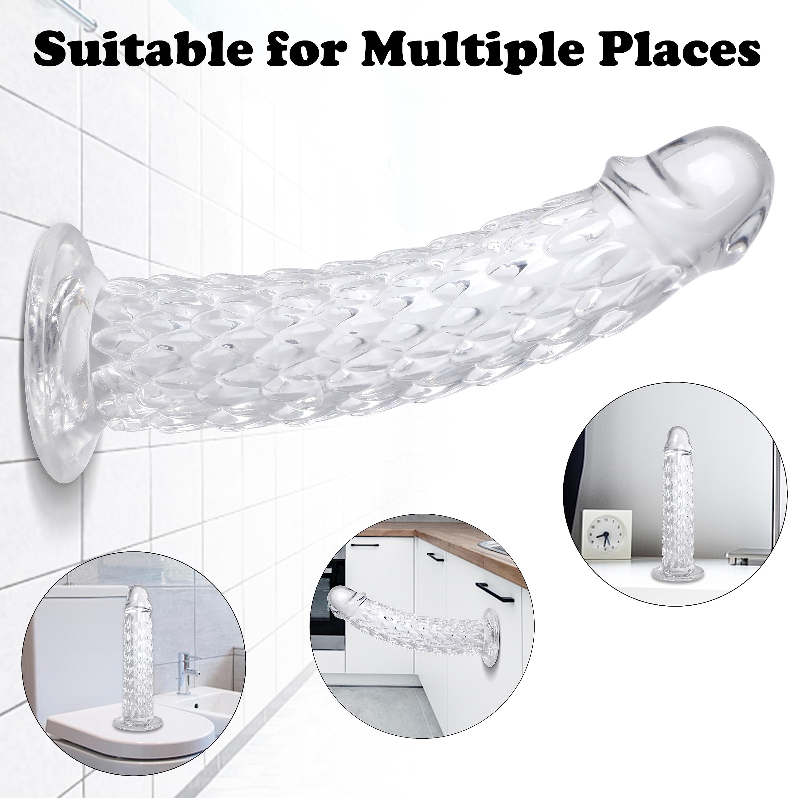 Upgrade 8.3 Inch Dragon Scales Realistic Dildo G Spot Stimulation Dildos with Powerful Suction Cup for Hands-Free Play Anal Adult Sex Toy for Women and Couple (Clear)