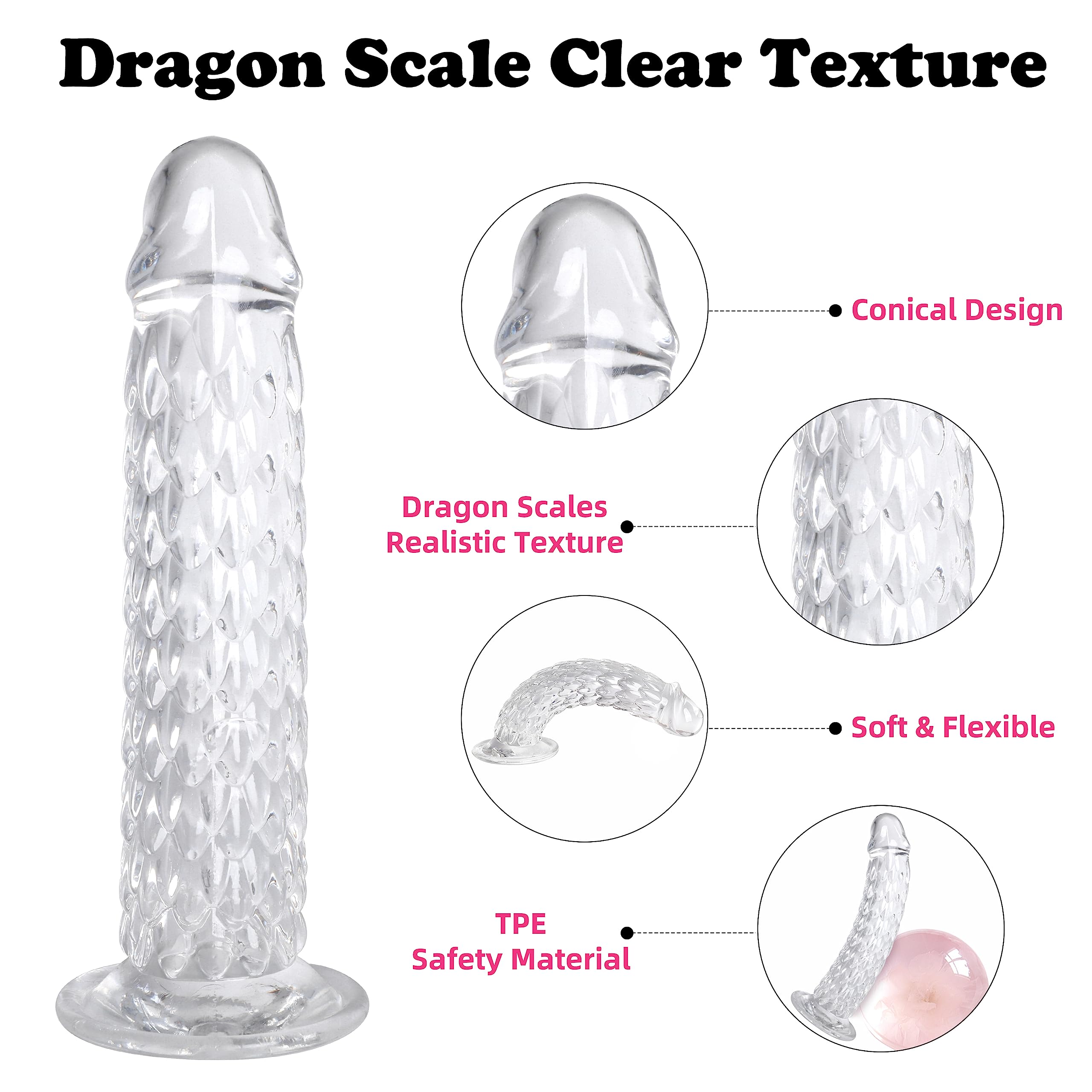 Upgrade 8.3 Inch Dragon Scales Realistic Dildo G Spot Stimulation Dildos with Powerful Suction Cup for Hands-Free Play Anal Adult Sex Toy for Women and Couple (Clear)