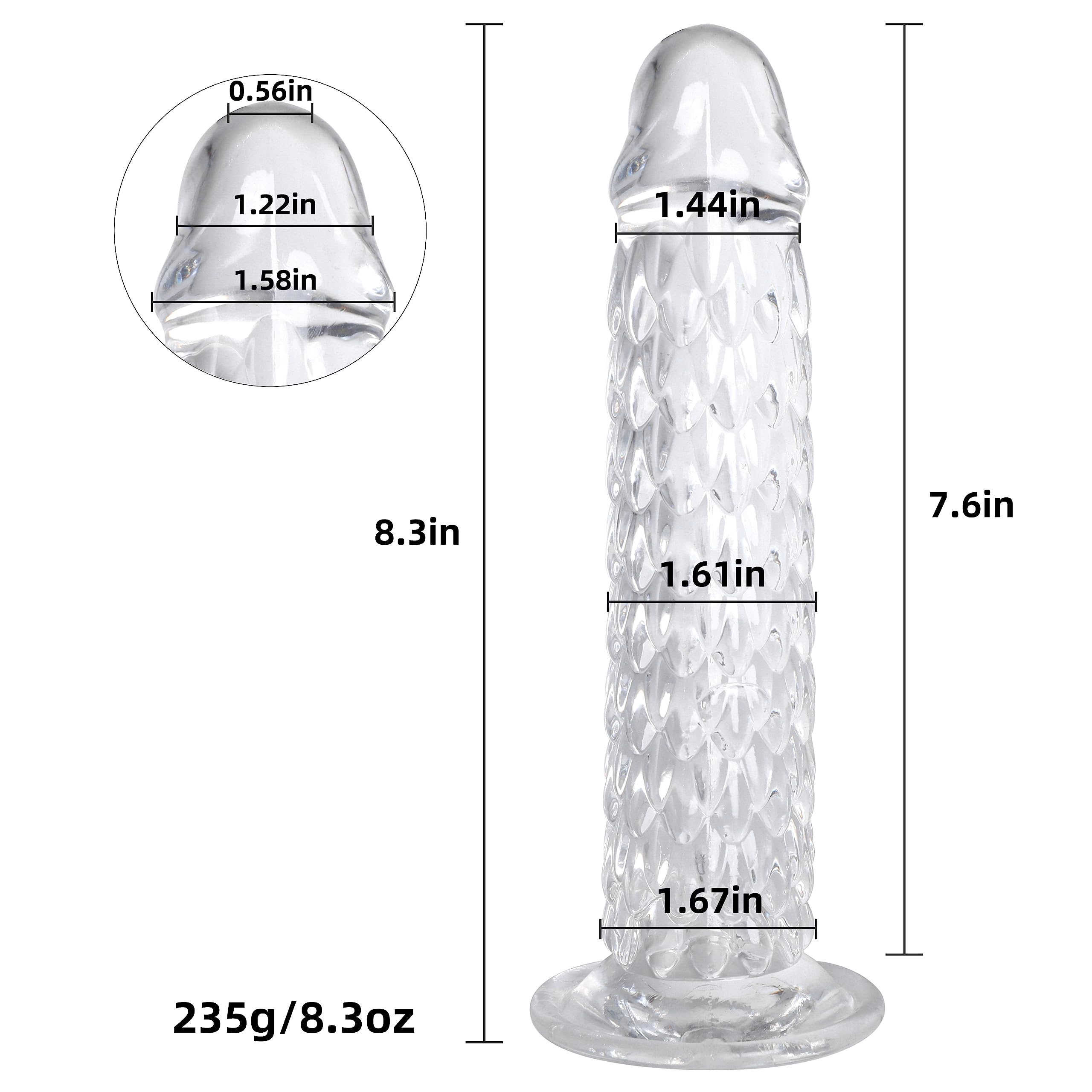 Upgrade 8.3 Inch Dragon Scales Realistic Dildo G Spot Stimulation Dildos with Powerful Suction Cup for Hands-Free Play Anal Adult Sex Toy for Women and Couple (Clear)