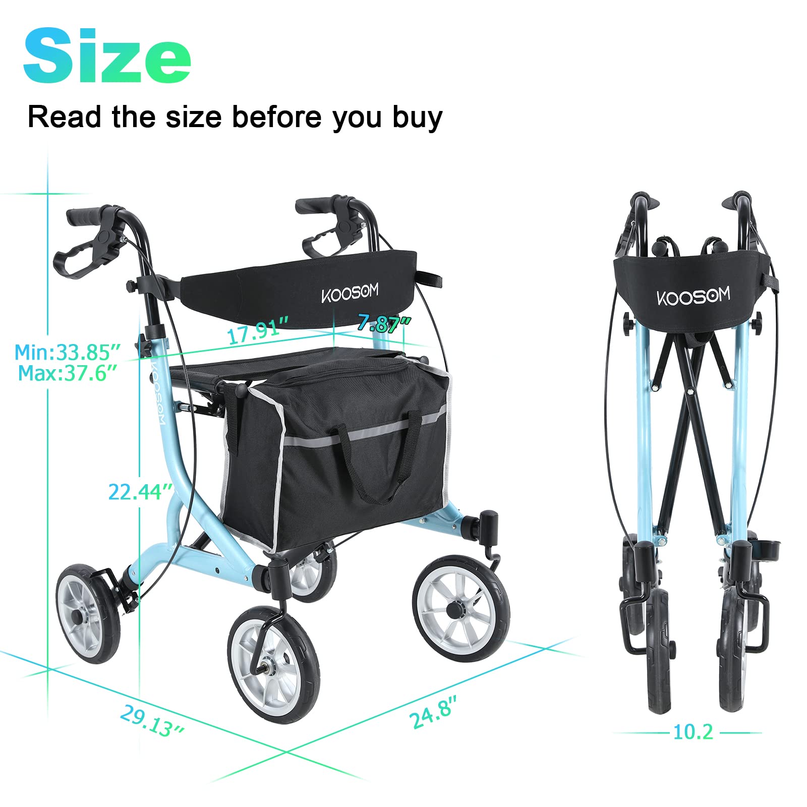 Rollator Walker for Seniors with Seat Fold Up Lightweight Mobility Walking Aid for Adult Weight to 300lb and with A Rolling Walker Accessories Bag