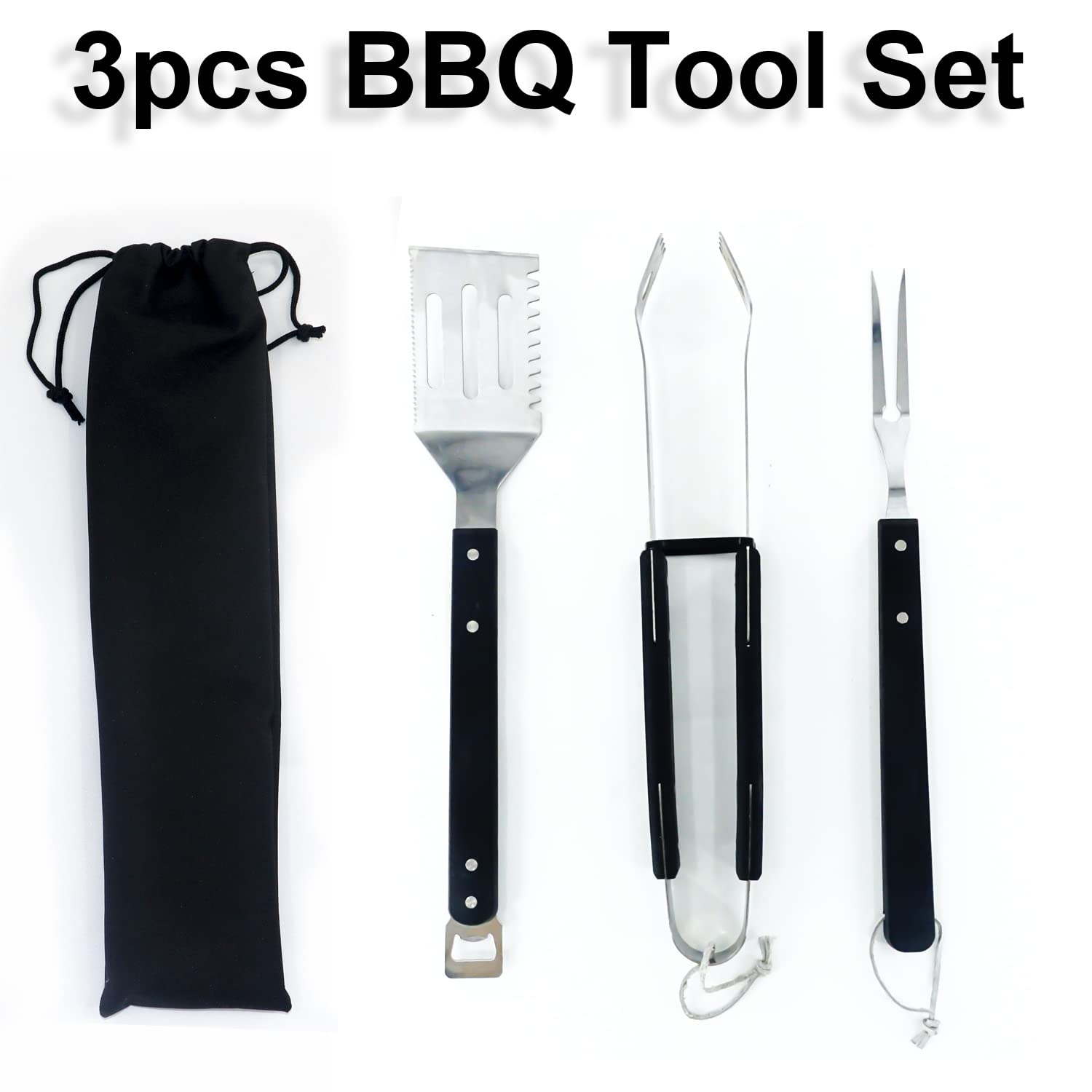 Grill Accessories Kit 3 Piece, Grill Fancy Griddle Accessories Tools Set, Stainless Steel with Plastic Handle Heat Resistant and No Melt, Great for Outdoor BBQ, Camping, Teppanyaki