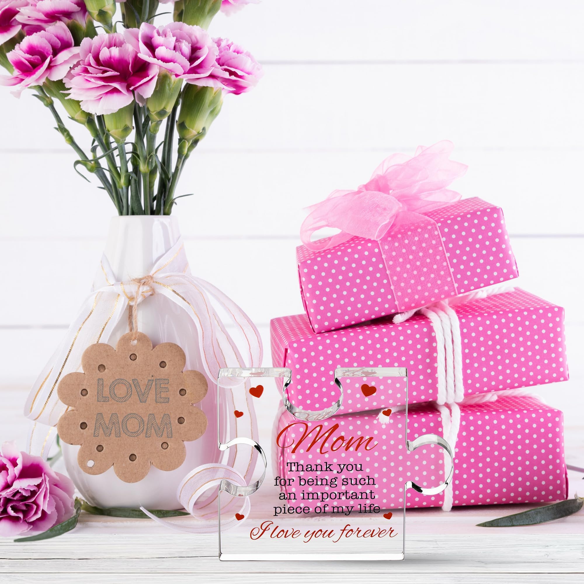 Birthday Gifts for Mom - Engraved Acrylic Block Puzzle Mom Present 4.1 x 3.5 inch - Cool Mom Presents from Daughter, Son, Dad - Heartwarming Mom Birthday Gift, Christmas