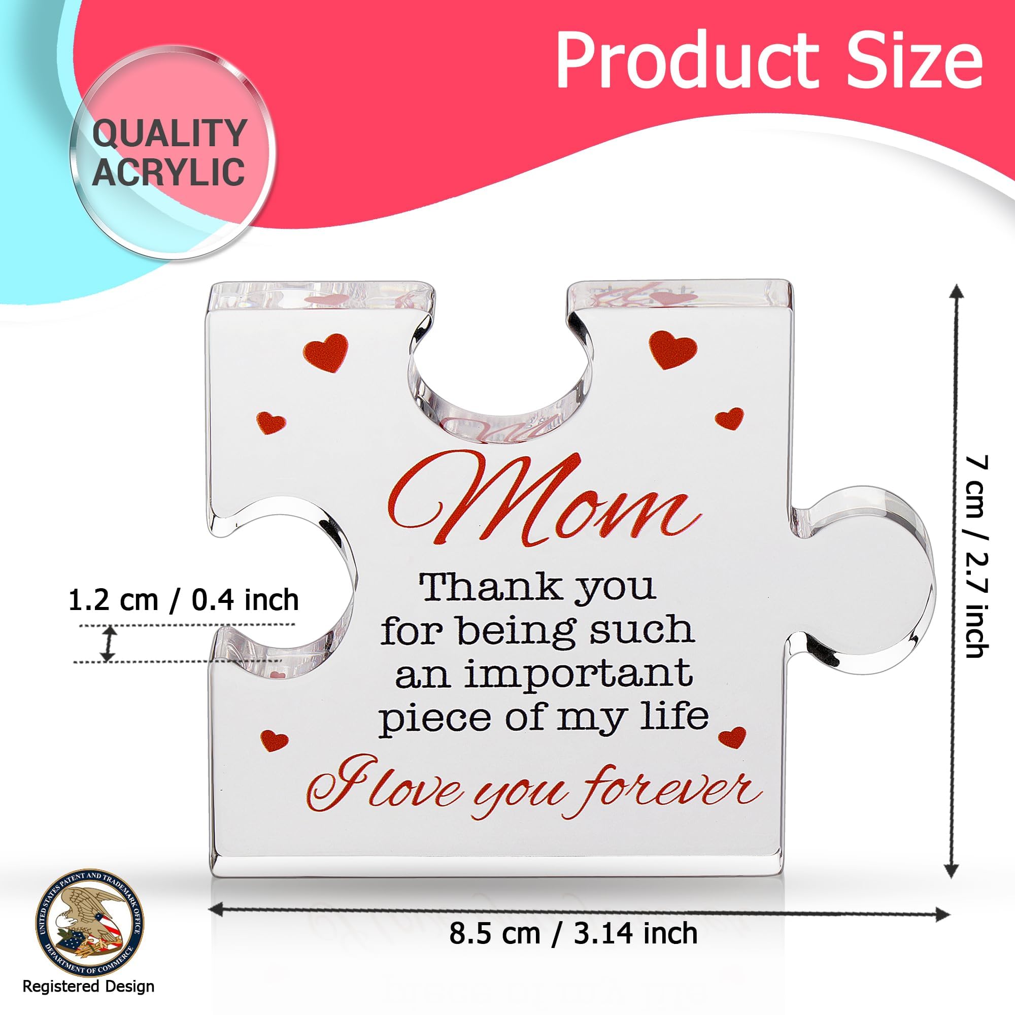 Birthday Gifts for Mom - Engraved Acrylic Block Puzzle Mom Present 4.1 x 3.5 inch - Cool Mom Presents from Daughter, Son, Dad - Heartwarming Mom Birthday Gift, Christmas