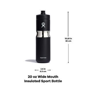 Hydro Flask 20 oz Wide Mouth Sport Cap Stainless Steel Reusable Water Bottle Black - Vacuum Insulated, Dishwasher Safe, BPA-Free, Non-Toxic