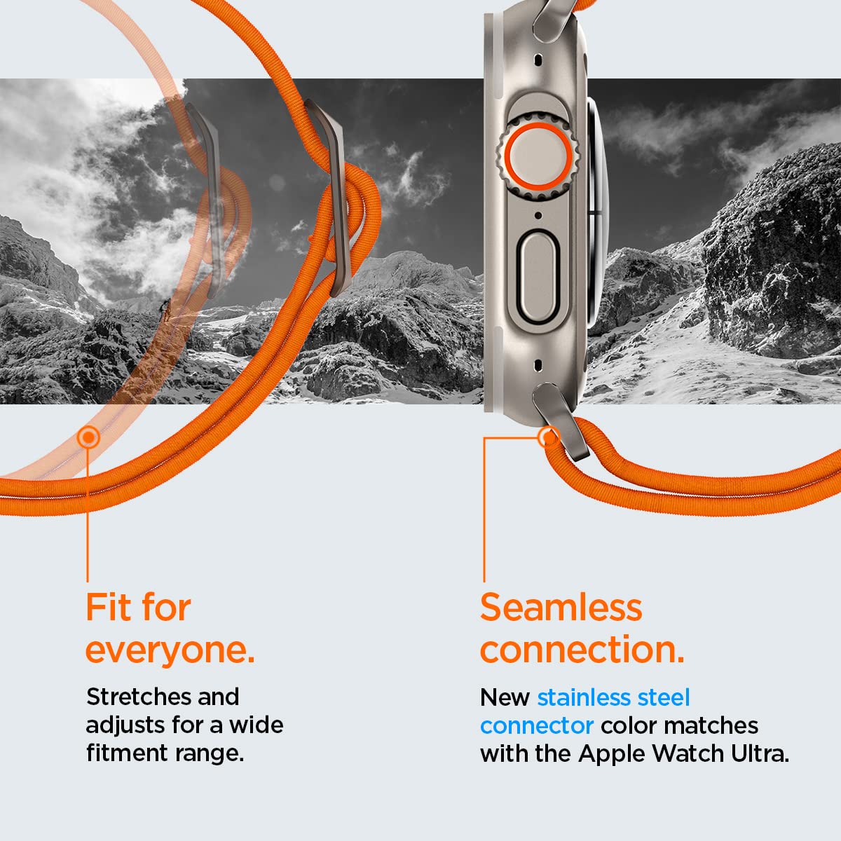 Spigen Lite Fit Ultra Band Designed for Apple Watch Band for Apple Watch Ultra2/Apple Watch Ultra 49mm, Series 9/8/SE2/7/6/SE/5/4/3/2/1 45mm/44mm/42mm Nylon Solo Loop - Orange