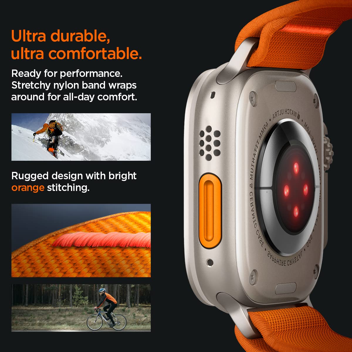 Spigen Lite Fit Ultra Band Designed for Apple Watch Band for Apple Watch Ultra2/Apple Watch Ultra 49mm, Series 9/8/SE2/7/6/SE/5/4/3/2/1 45mm/44mm/42mm Nylon Solo Loop - Orange