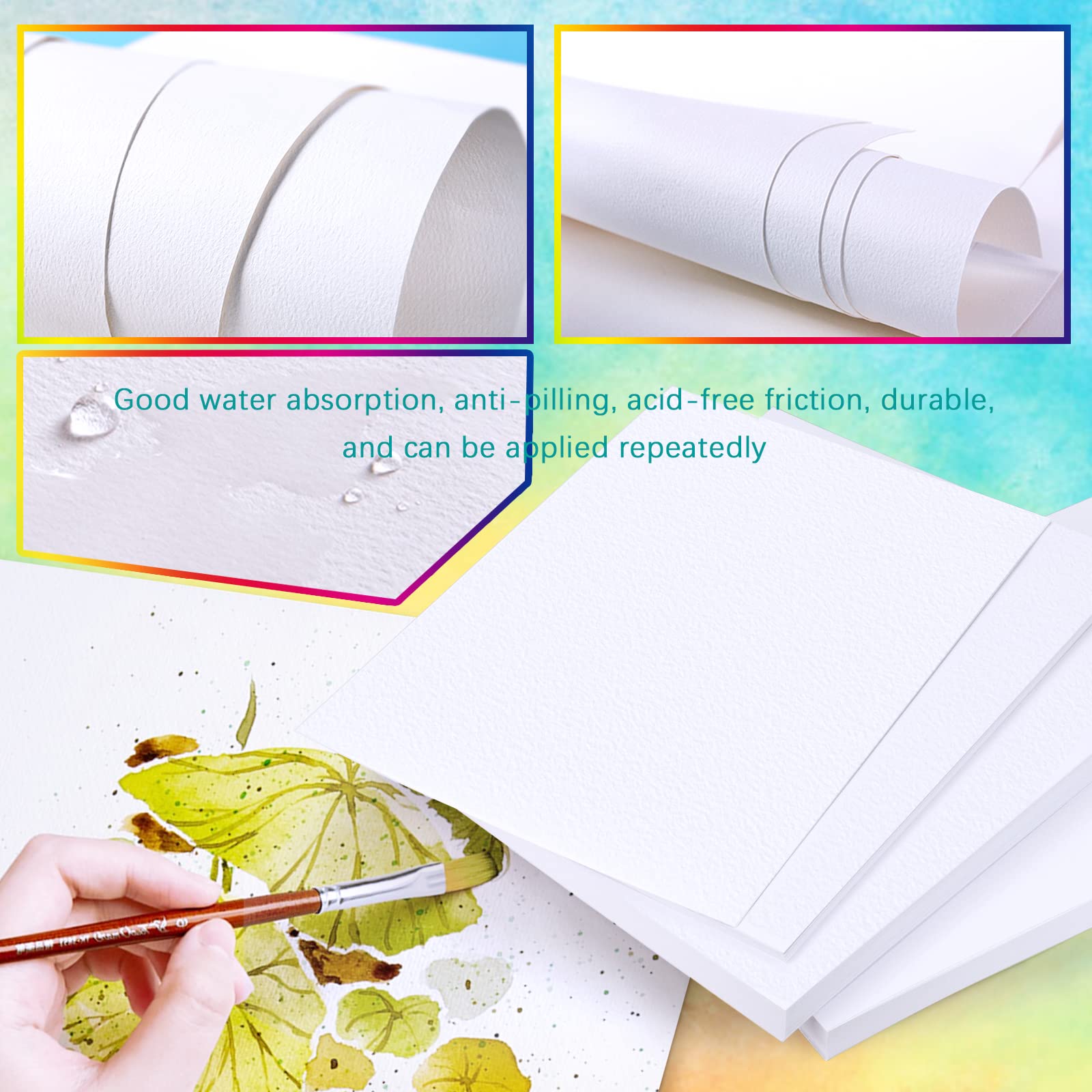 Fyess 120Pcs 100% Rag Cotton White Watercolor Paper Cold Press Paper Bulk Watercolor Drawing Student Artist for Kids,8 x 12 inch