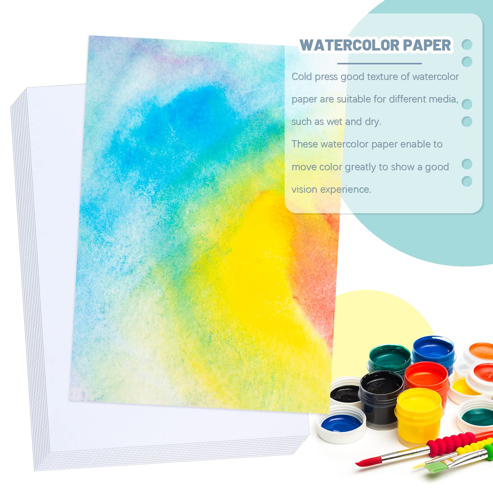 Fyess 120Pcs 100% Rag Cotton White Watercolor Paper Cold Press Paper Bulk Watercolor Drawing Student Artist for Kids,8 x 12 inch