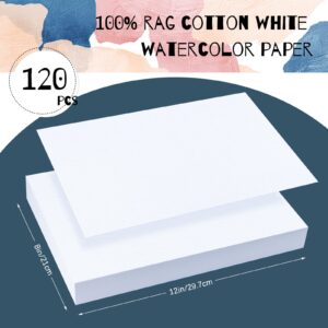 Fyess 120Pcs 100% Rag Cotton White Watercolor Paper Cold Press Paper Bulk Watercolor Drawing Student Artist for Kids,8 x 12 inch