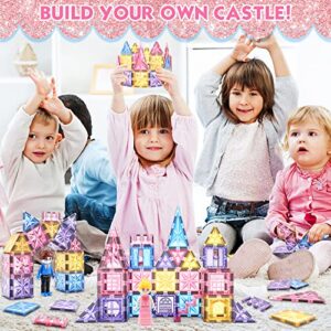 108pcs Diamond Magnetic Tiles with Dolls Princess Castle Building Toys, STEM Kids Toys Magnetic Blocks Doll House Toddler Toys, Christmas Birthday Gifts Ideas for 3+ Year Old Girls & Boys