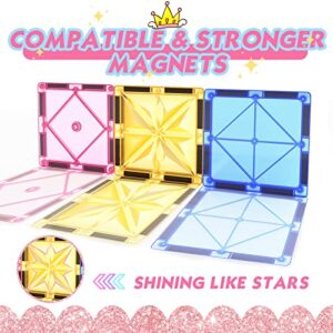 108pcs Diamond Magnetic Tiles with Dolls Princess Castle Building Toys, STEM Kids Toys Magnetic Blocks Doll House Toddler Toys, Christmas Birthday Gifts Ideas for 3+ Year Old Girls & Boys