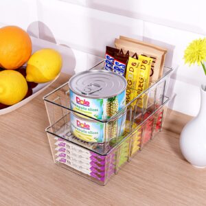 Puricon 2 Pack Pantry Organization and Storage Bins for Kitchen Fridge Countertop Cabinet, Stackable Clear Plastic Storage Racks with Removable Dividers, 5 Compartments for Snacks Packets Spices