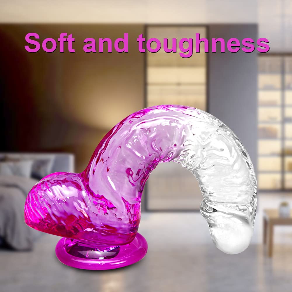 Realistic Clear Cute Purple Dildo - Life Like Adult Sex Toy for Women Pleasure, 6 Inch Fake Small Thin Dildo with Suction Cup for Beginner & Woman Men