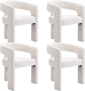 wahson set of 4 velvet fabric upholstered open-back dining chairs, modern kitchen armchair for dining room, ivory