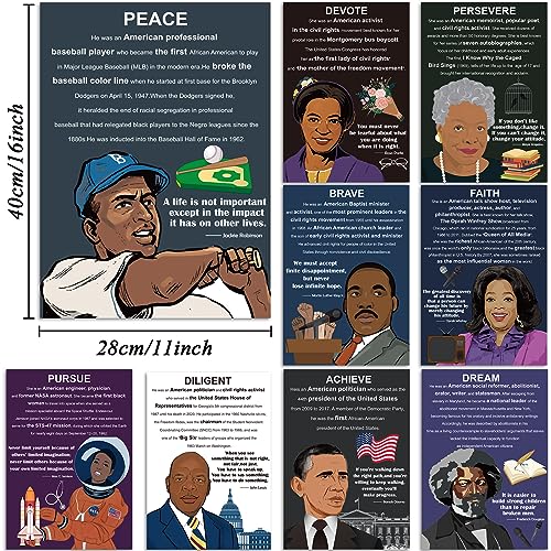 9 Pieces Black History Posters African American Inspirational Wall Art 16x11inch Posters for Middle School and High School Classroom Library Office or History Classroom Decorations or Homeschool