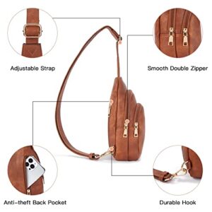 Telena Sling Bag for Women Leather Fanny Pack Crossboday Backpack Brown