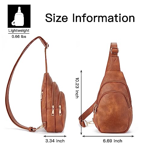 Telena Sling Bag for Women Leather Fanny Pack Crossboday Backpack Brown