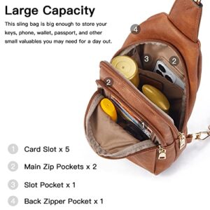 Telena Sling Bag for Women Leather Fanny Pack Crossboday Backpack Brown